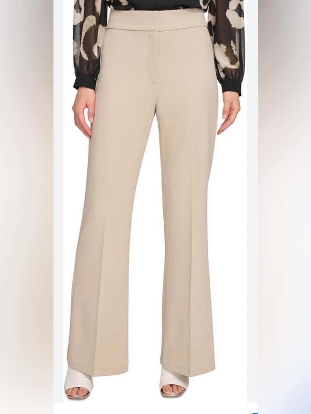 DKNY Wide Flare Leg Trousers Dress Pants Beige 12 Classic Flat Front High Rise